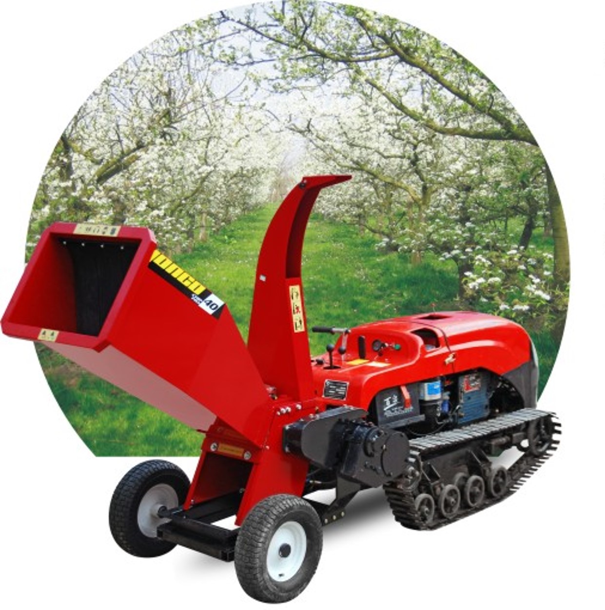 Orchard Crawler Tractor with Branch Chipper